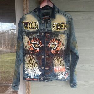 Copper Rivet “Wild Free” Sequin Tiger Denim Jacket